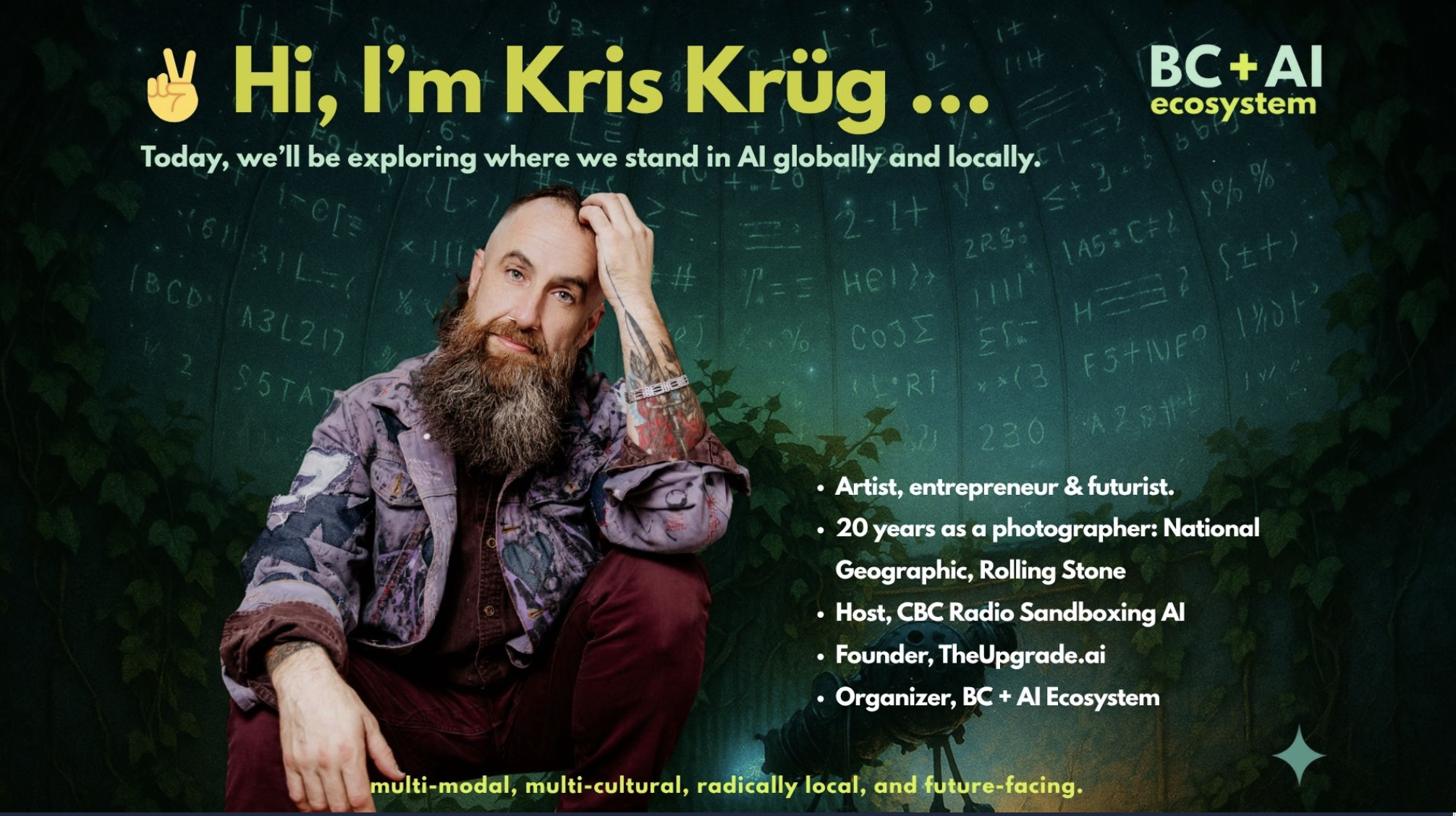 Slide introducing Kris Krug and BC plus AI Ecosystem